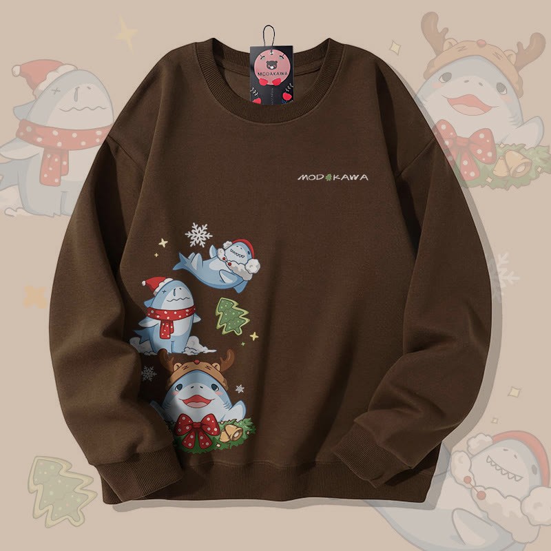 MODAKAWA Unisex-Sweatshirt mit Weihnachtshai-Motiv - Brown - 5XL - image 1