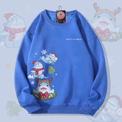 MODAKAWA Unisex-Sweatshirt mit Weihnachtshai-Motiv - Blue - 5XL - image 2