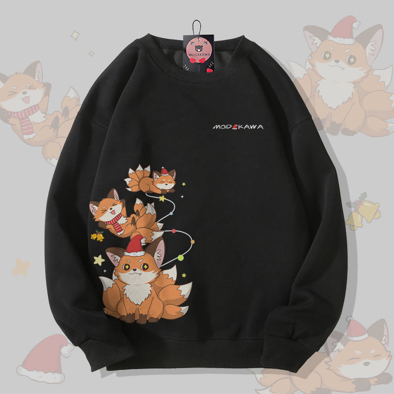 MODAKAWA Unisex-Sweatshirt mit Weihnachtsmotiv und neunschwänzigem Fuchs - Black - 5XL - image 1
