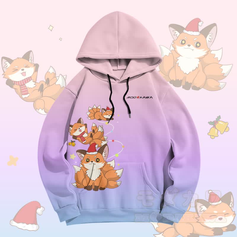 MODAKAWA Farbverlauf-Weihnachtspullover mit Allover-Print eines neunschwänzigen Fuchses - Lila - 5XL - image 2