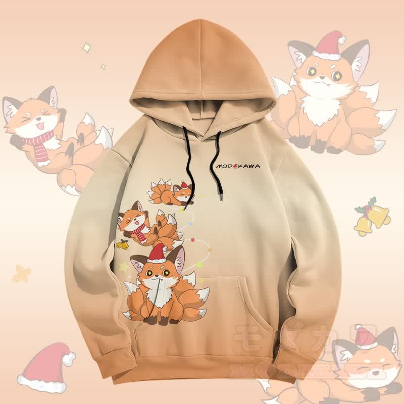 MODAKAWA Farbverlauf-Weihnachtspullover mit Allover-Print eines neunschwänzigen Fuchses - Orange - 5XL - image 1