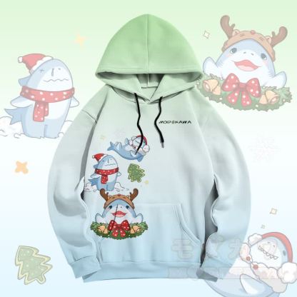 MODAKAWA Pullover-Hoodie mit Farbverlauf und Weihnachtshai-Grafik-Allover-Print - Grün - 5XL - image 2