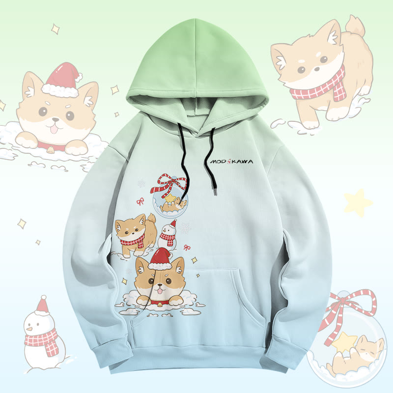 MODAKAWA Pullover-Hoodie mit Farbverlauf und Weihnachtsmotiv „Welpe“ (Allover-Print) - Green - 8XL - image 1