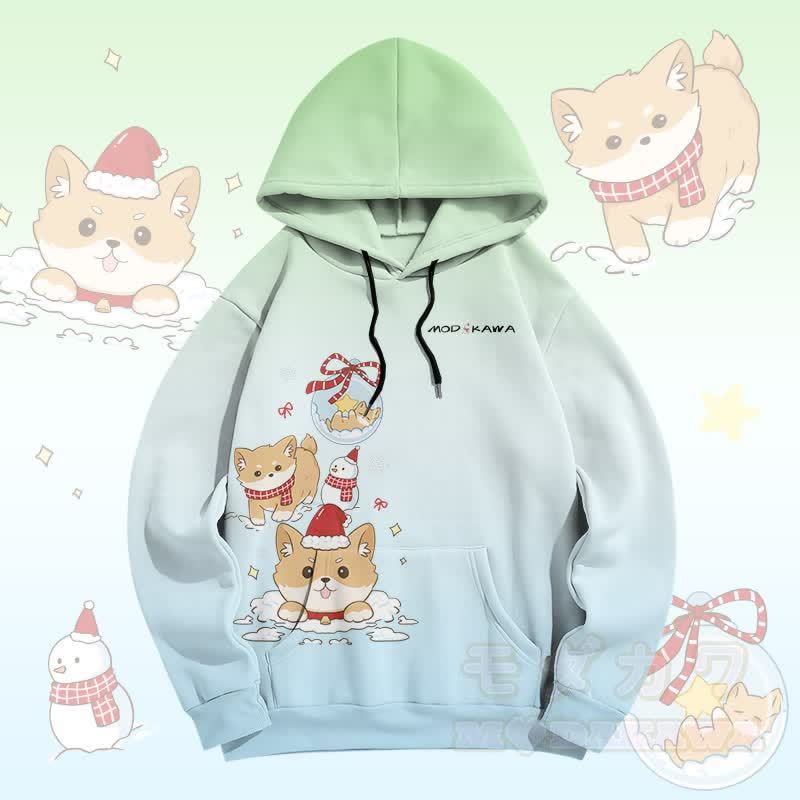 MODAKAWA Pullover-Hoodie mit Farbverlauf und Weihnachtsmotiv „Welpe“ (Allover-Print) - Grün - 5XL - image 1
