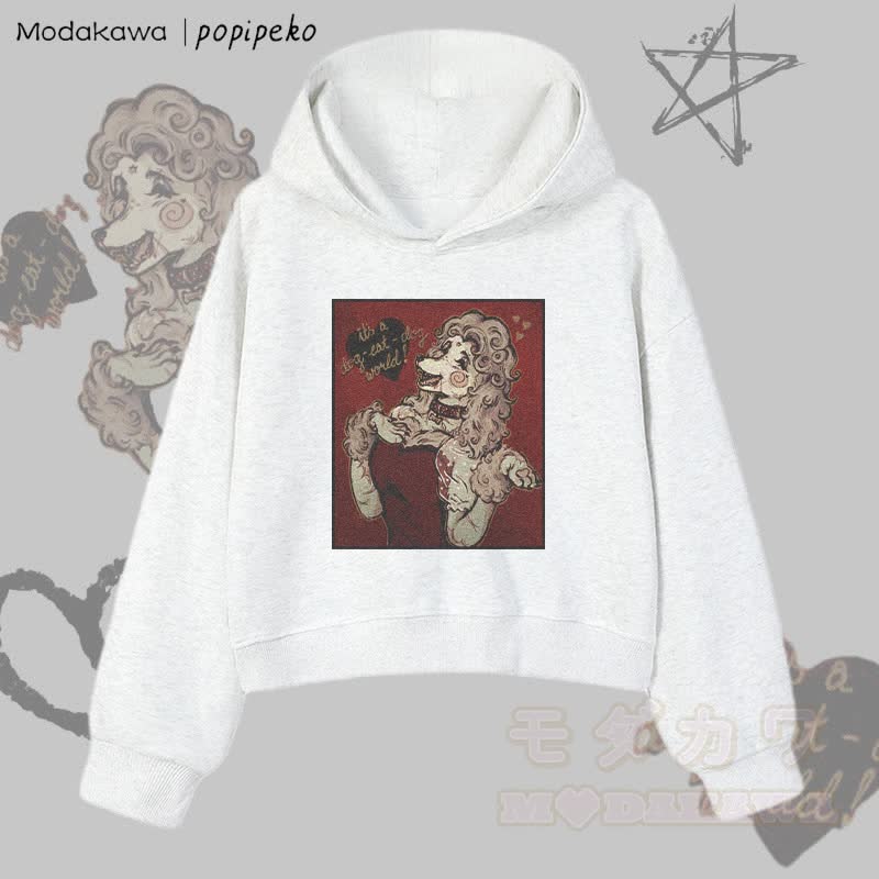 MODAKAWA X popipeko Vintage Pudel Grafik Cropped Cotton Hoodie - Grau - 3XL - image 2