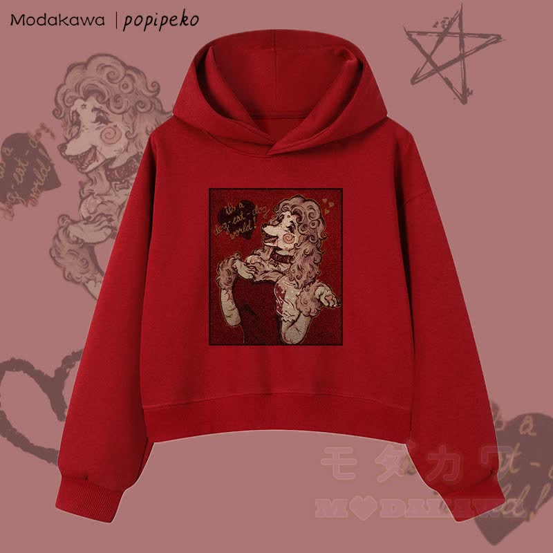 MODAKAWA X popipeko Vintage Pudel Grafik Cropped Cotton Hoodie - Weinrot - 3XL - image 1