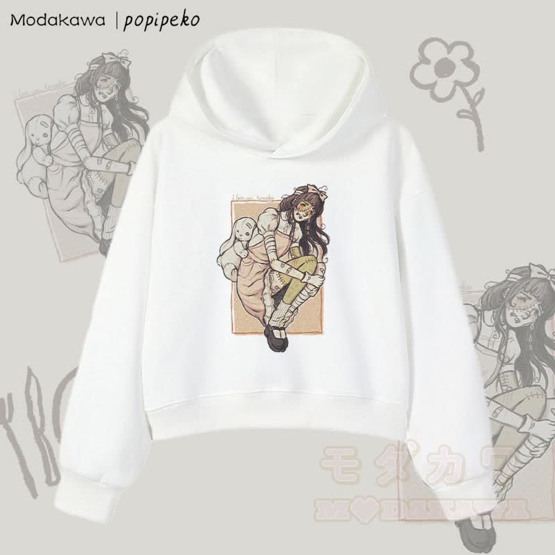 MODAKAWA X popipeko Zombie Girl Graphic Cropped Cotton Hoodie - Weiß - 3XL - image 2