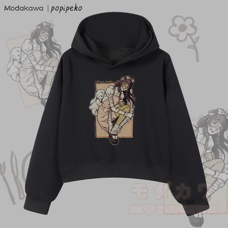 MODAKAWA X popipeko Zombie Girl Graphic Cropped Cotton Hoodie - Schwarz - 3XL - image 1