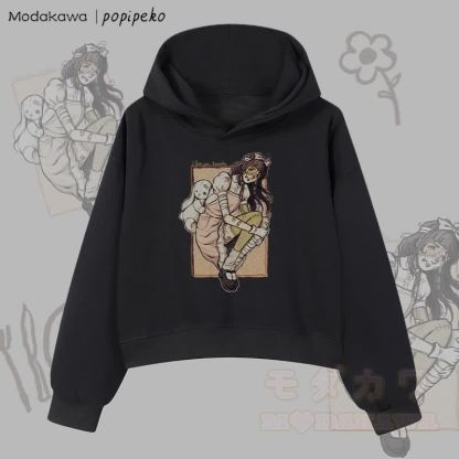 MODAKAWA X popipeko Zombie Girl Graphic Cropped Cotton Hoodie - Schwarz - 3XL - image 1
