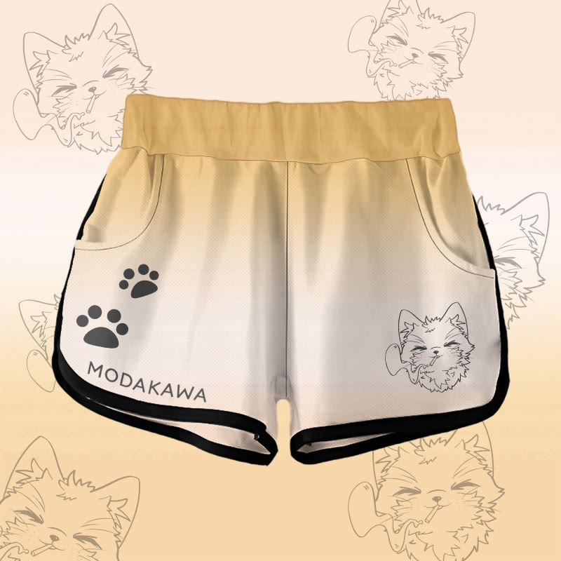 MODAKAWA Shorts mit Farbverlauf und rauchender Katze Grafik - Yellow - 5XL - image 1