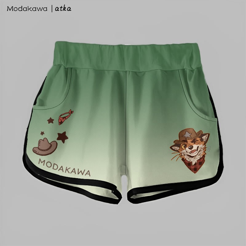 MODAKAWA X atka Gradient Cowboy Fox Winking Graphic Shorts - Dark Green - 5XL - image 1