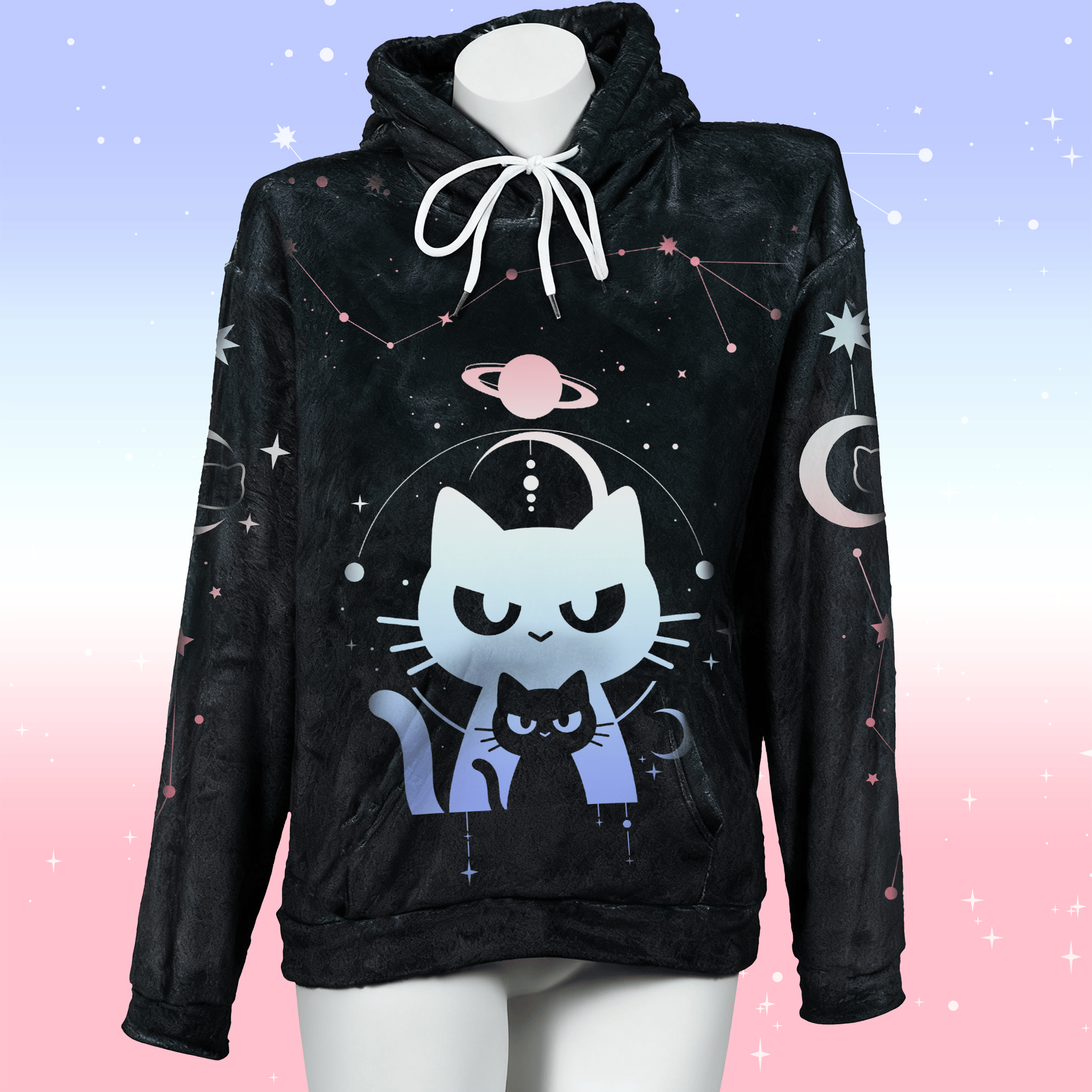 MODAKAWA Kawaii Cosmic Cat Plüsch-Hoodie mit Hasenohren - Black - 4XL - image 2