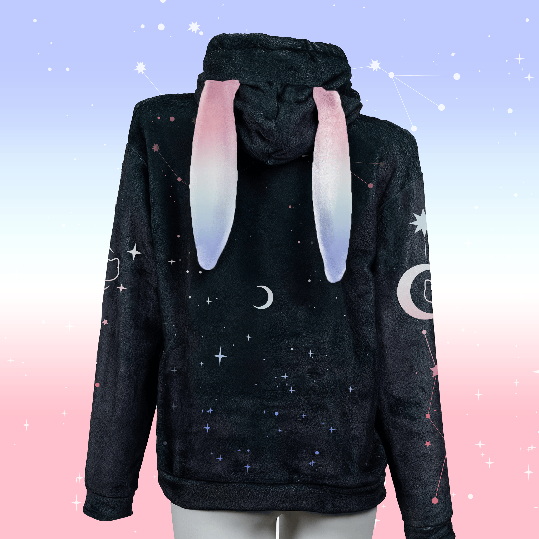 MODAKAWA Kawaii Cosmic Cat Plüsch-Hoodie mit Hasenohren - image 3