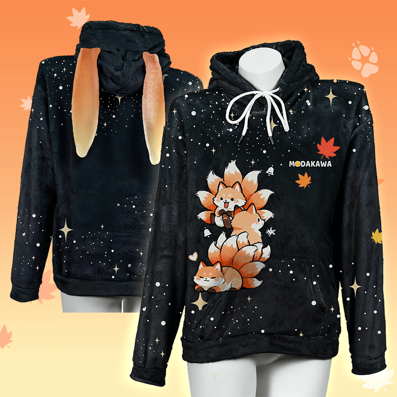 MODAKAWA Plüsch-Hoodie mit neunschwänzigem Fuchsmotiv und Hasenohren - image 1