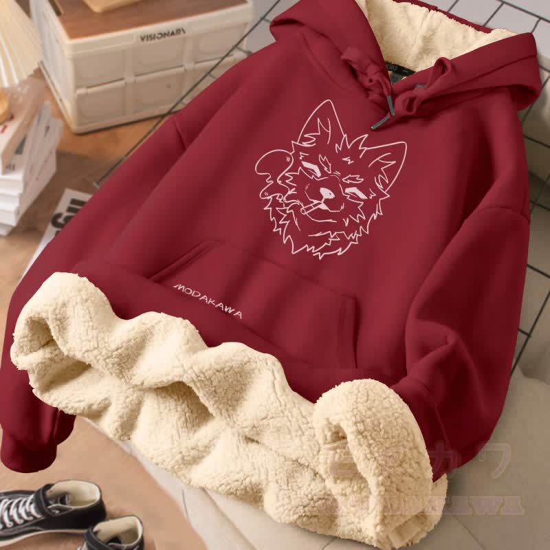 MODAKAWA Koda Smoking Puppy Grafik Dick Fleecegefütterter Winterhoodie - Weinrot - 2XL - image 2