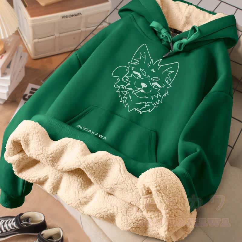 MODAKAWA Koda Smoking Puppy Grafik Dick Fleecegefütterter Winterhoodie - Grün - 2XL - image 1