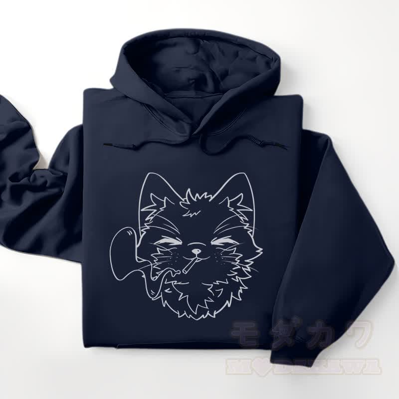 MODAKAWA Smoking Kitty Grafik Streetwear Pullover Hoodie - image 1