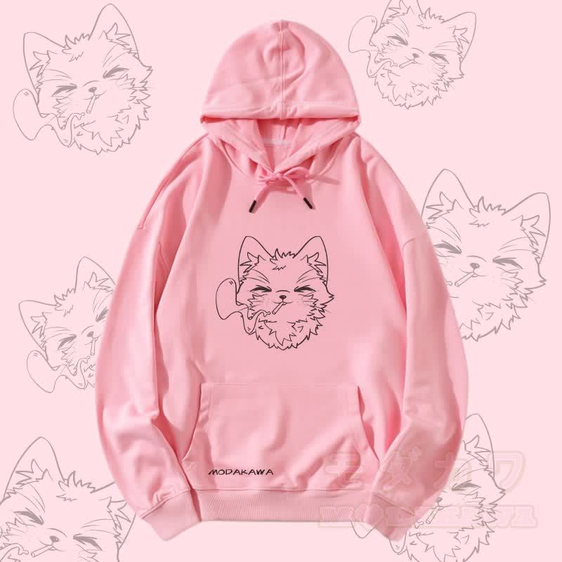 MODAKAWA Smoking Kitty Grafik Streetwear Pullover Hoodie - Rosa - 5XL - image 3