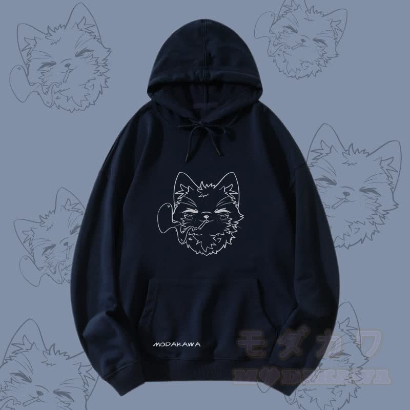 MODAKAWA Smoking Kitty Grafik Streetwear Pullover Hoodie - Purpurblau - 5XL - image 2