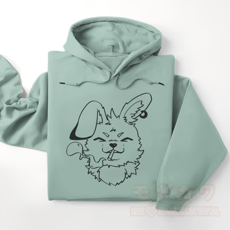 MODAKAWA Nabi Smoking Bunny Graphic Streetwear Pullover Hoodie - image 1