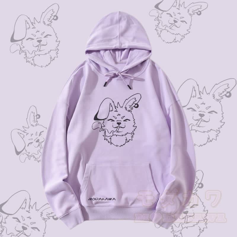 MODAKAWA Nabi Smoking Bunny Graphic Streetwear Pullover Hoodie - Lila - 5XL - image 3