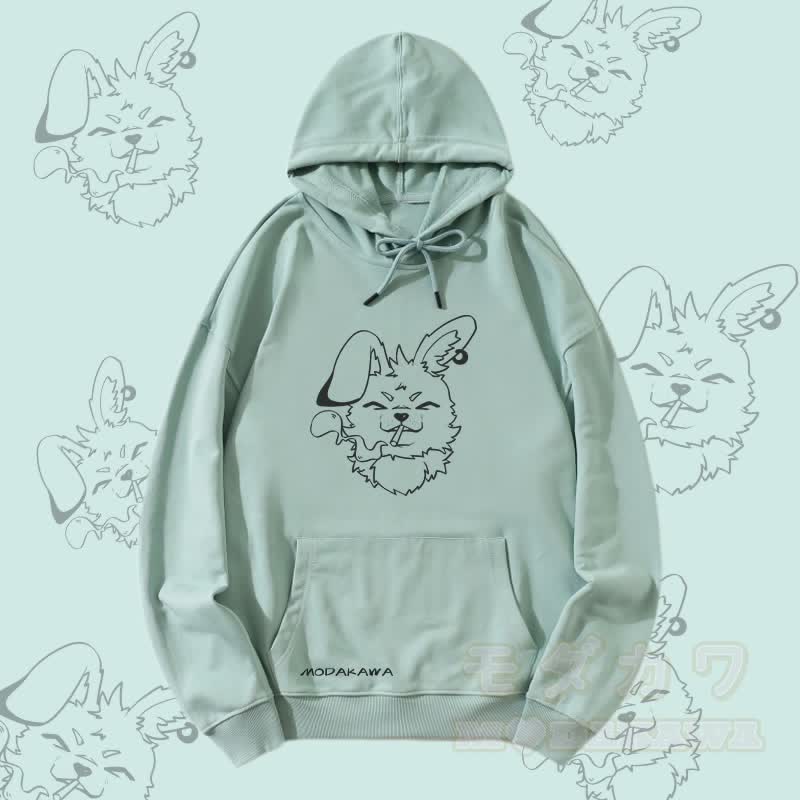 MODAKAWA Nabi Smoking Bunny Graphic Streetwear Pullover Hoodie - Grün - 5XL - image 2