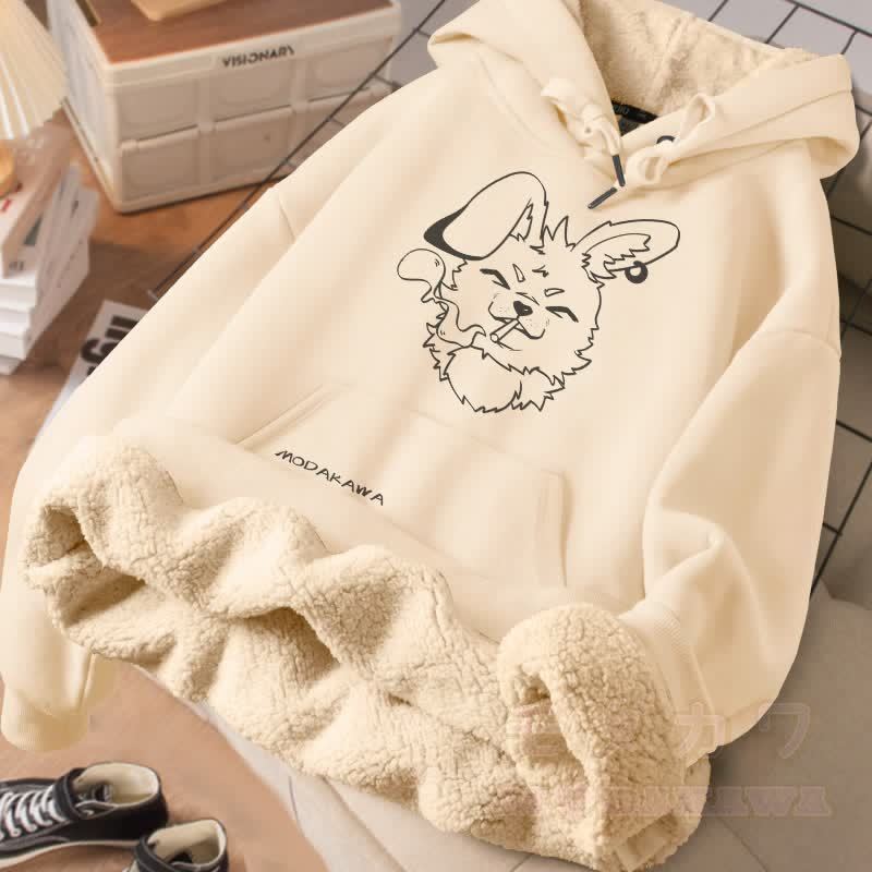 MODAKAWA Nabi Smoking Bunny Grafik Dick Fleecegefütterter Winterhoodie - Aprikose - 2XL - image 2