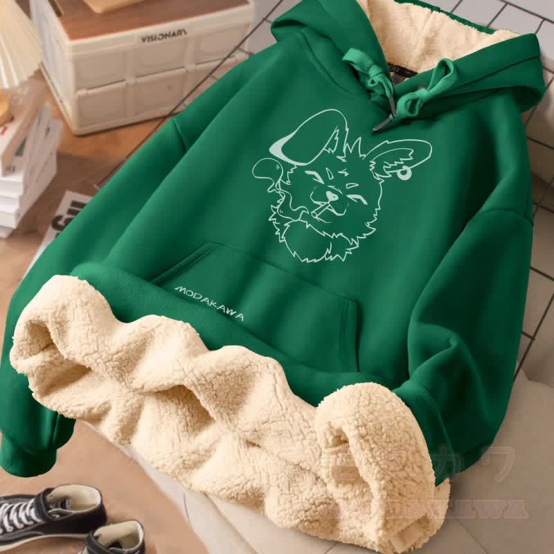 MODAKAWA Nabi Smoking Bunny Grafik Dick Fleecegefütterter Winterhoodie - Grün - 2XL - image 3