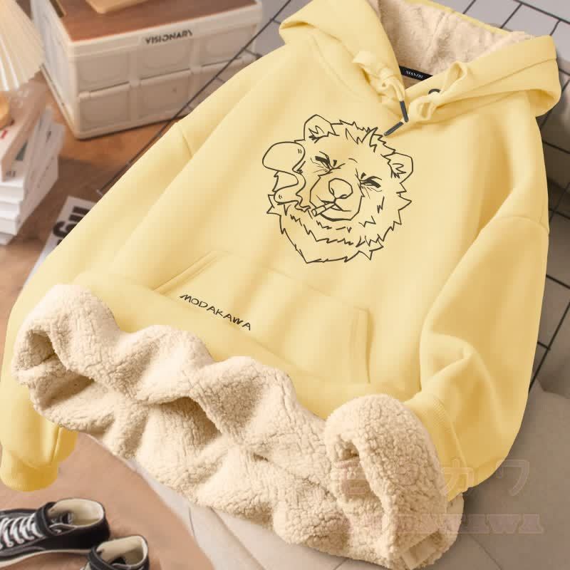 MODAKAWA Winterhoodie mit Raucherbär-Motiv, dick gefüttert mit Fleece - Gelb - 2XL - image 2