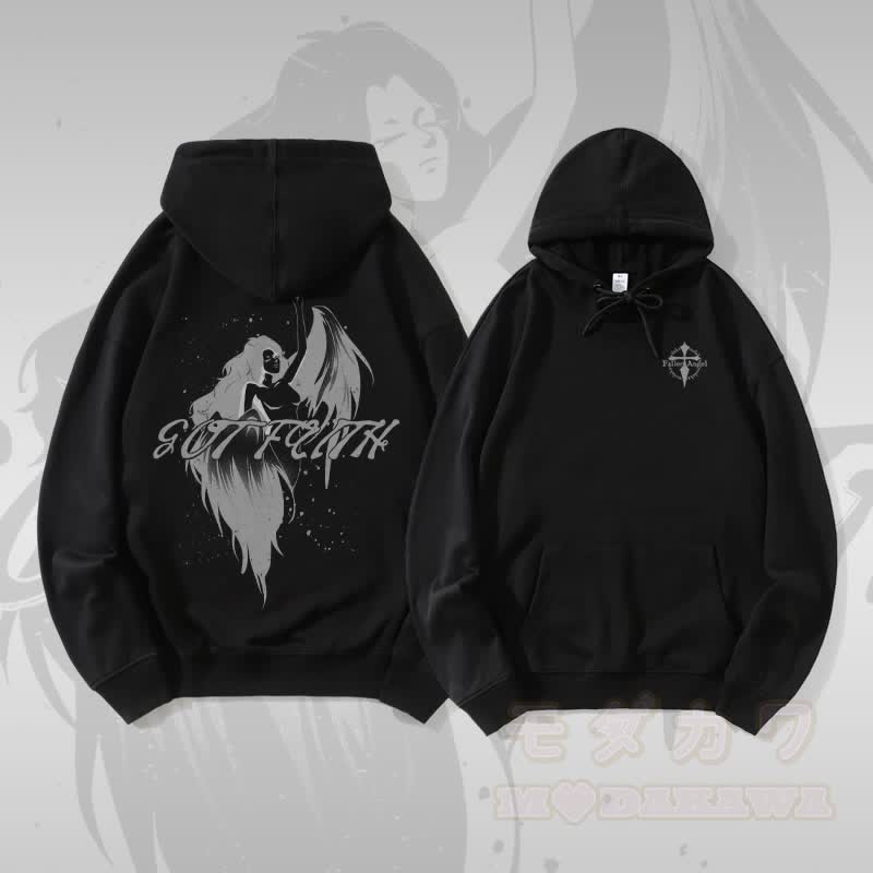 MODAKAWA GOT FAITH Angel Graphic Streetwear Pullover Hoodie - Schwarz - 5XL - image 3