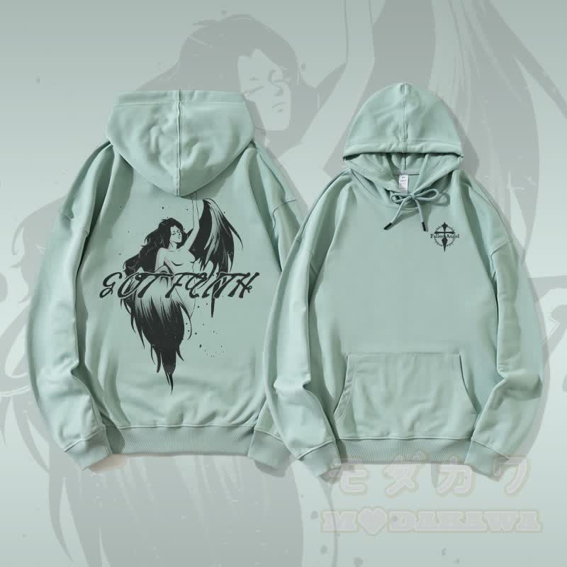 MODAKAWA GOT FAITH Angel Graphic Streetwear Pullover Hoodie - Grün - 5XL - image 2