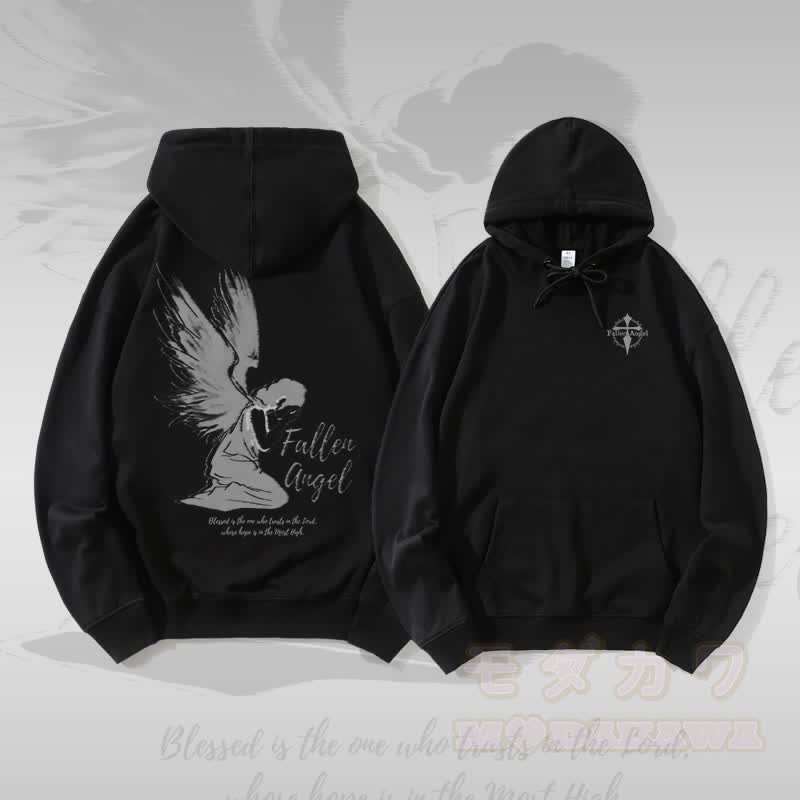 MODAKAWA Fallen Angel Graphic Streetwear Pullover Hoodie - Schwarz - 5XL - image 4