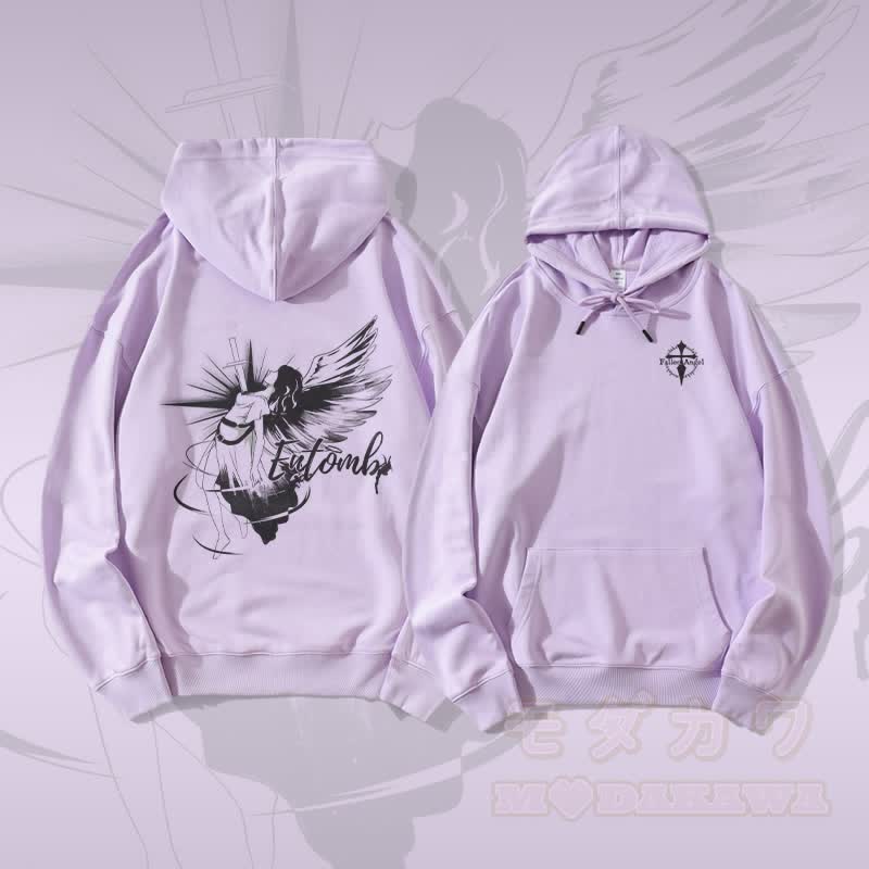 MODAKAWA ENTOMB Fallen Angel Graphic Streetwear Pullover Hoodie - Lila - 5XL - image 1