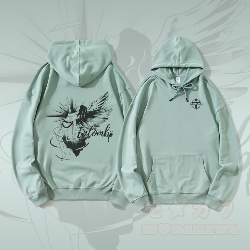 MODAKAWA ENTOMB Fallen Angel Graphic Streetwear Pullover Hoodie - Grün - 5XL - image 2