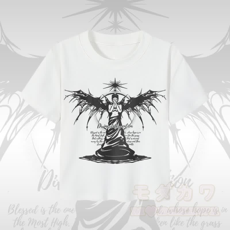 MODAKAWA DIVINE INTERVENTION Schwarzes Engel-Motiv, kurzes Damen-T-Shirt, 92 % gekämmte Baumwolle - Weiß - XL - image 2