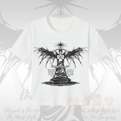 MODAKAWA DIVINE INTERVENTION Schwarzes Engel-Motiv, kurzes Damen-T-Shirt, 92 % gekämmte Baumwolle - Weiß - XL - image 2