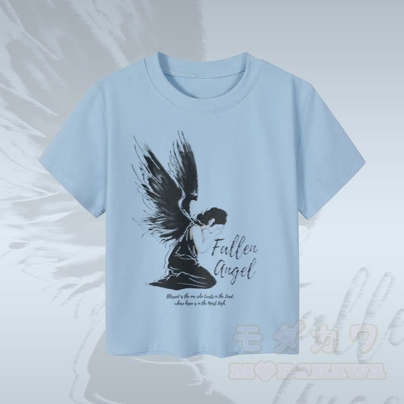 MODAKAWA Damen-Crop-Top mit „Fallen Angel“-Grafik, 92 % gekämmte Baumwolle - Blau - XL - image 2