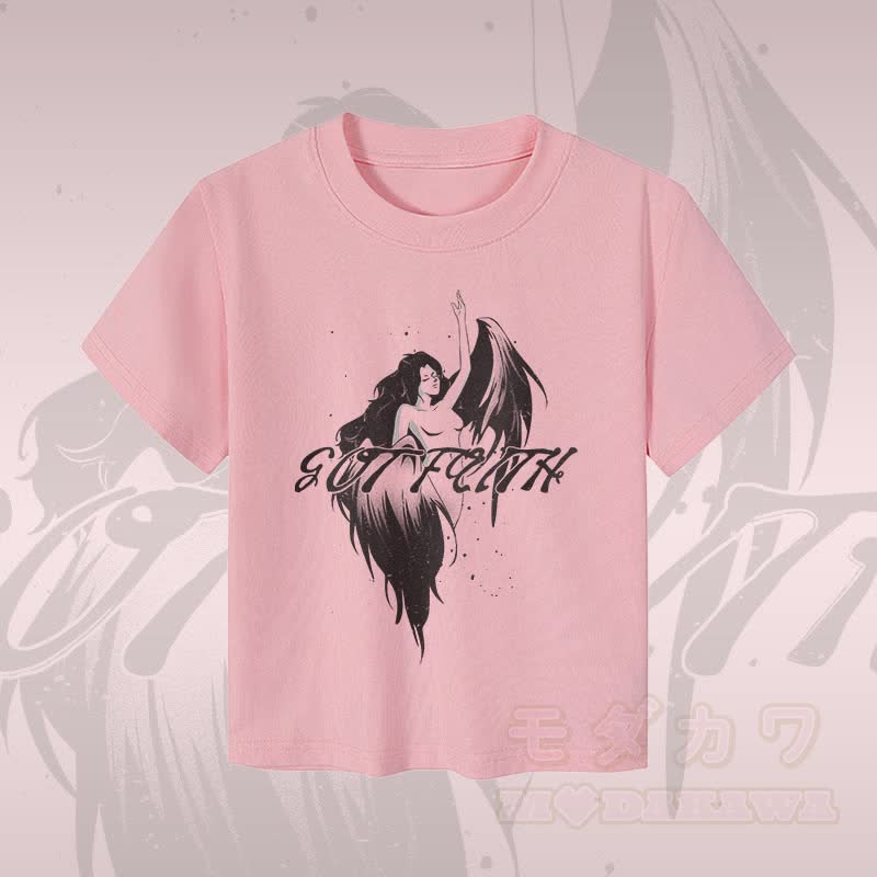 MODAKAWA GOT FAITH Damen-Crop-Top mit Engelsmotiv, 92 % gekämmte Baumwolle - Rosa - XL - image 2