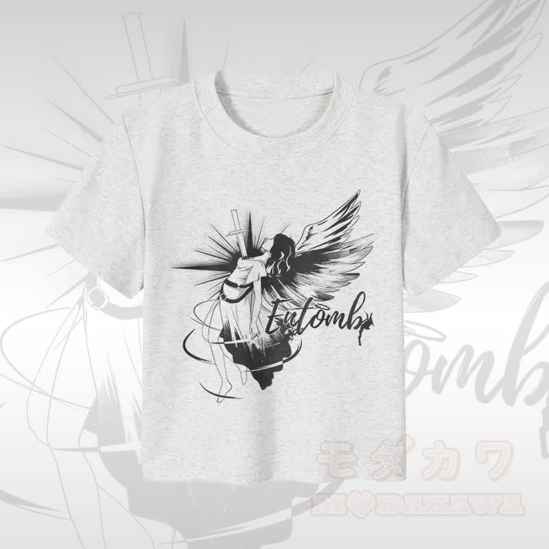 MODAKAWA ENTOMB Fallen Angel Graphic Damen Cropped T-Shirt 92% gekämmte Baumwolle - Weiß - XL - image 1