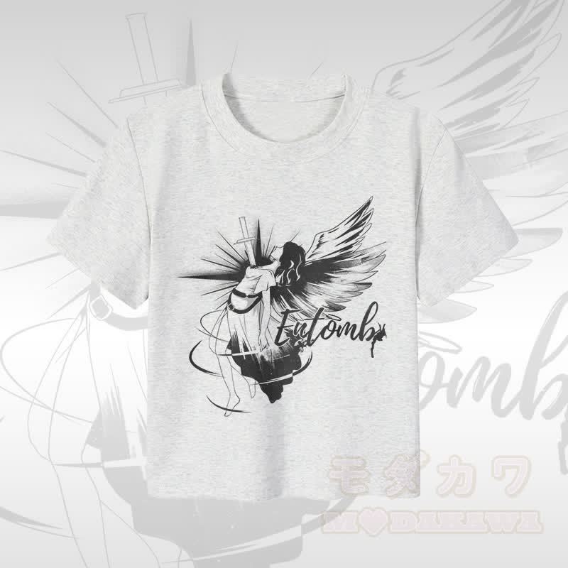 MODAKAWA ENTOMB Fallen Angel Graphic Damen Cropped T-Shirt 92% gekämmte Baumwolle - Weiß - XL - image 1