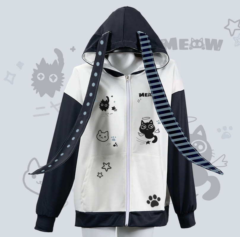 MODAKAWA Kapuzenpullover mit süßem Katzenmotiv, Reißverschluss und langen Hasenohren - White - 4XL - image 1