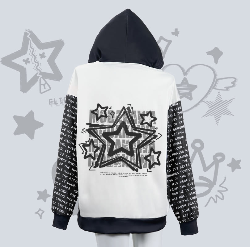 MODAKAWA Hoodie mit Sternen-, Herz- und Kronenmotiv, Reißverschluss und langen Hasenohren - image 3