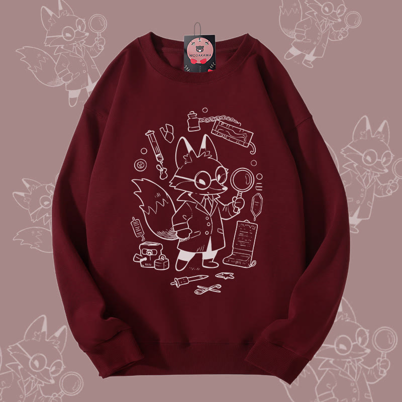 MODAKAWA Unisex-Sweatshirt mit Fuchs-Motiv und Forschungsmotiv - Wine Red - 5XL - image 1
