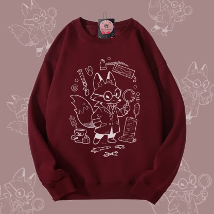 MODAKAWA Unisex-Sweatshirt mit Fuchs-Motiv und Forschungsmotiv - Wine Red - 5XL - image 1