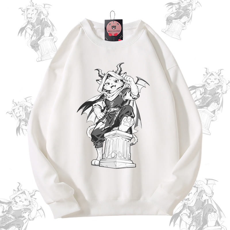 MODAKAWA Unisex-Sweatshirt mit Katzenmotiv „Dark Knight“ - White - 5XL - image 3