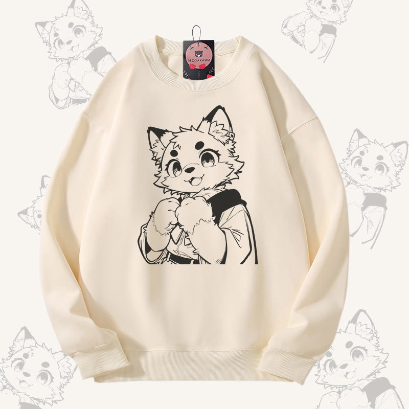 MODAKAWA Unisex-Sweatshirt mit niedlichem Katzenmotiv und Pfotenabdruck - Beige - 5XL - image 1
