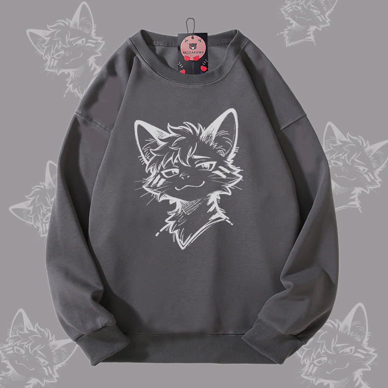 MODAKAWA Unisex-Sweatshirt mit verspieltem Katzenmotiv - Dark Grey - 5XL - image 1