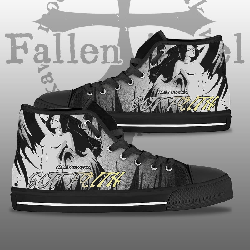 MODAKAWA GOT FAITH Angel Graphic High Top Canvas Schuhe - Black - 44 - image 1