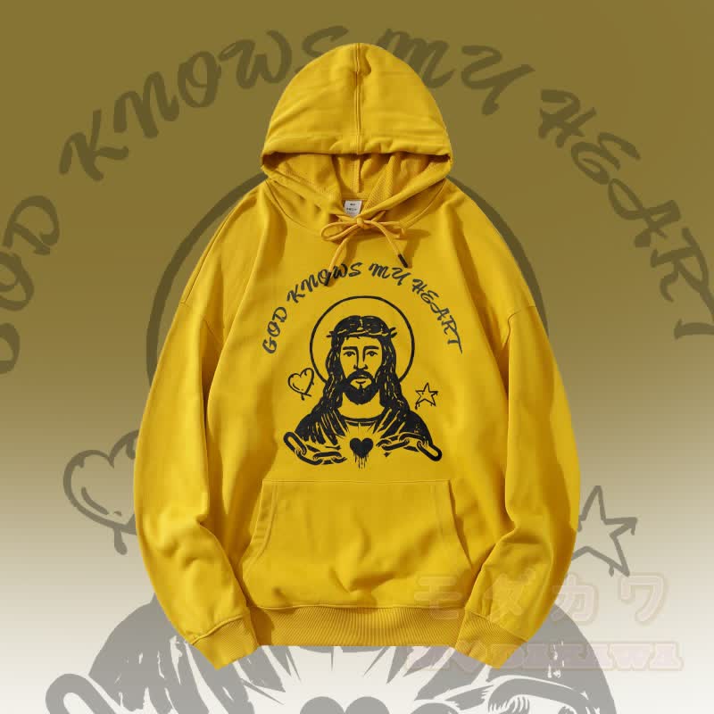 MODAKAWA GOTT KENNT MEIN HERZ God Graphic Streetwear Pullover Hoodie - Gelb - 5XL - image 2