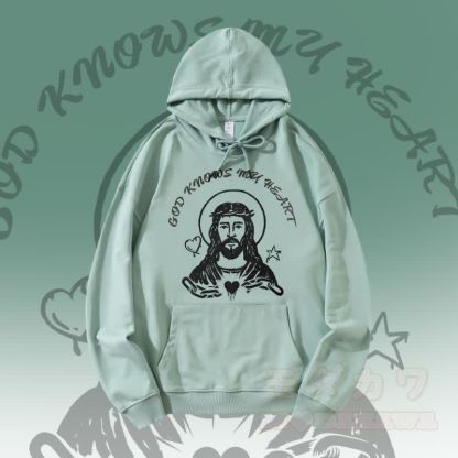 MODAKAWA GOTT KENNT MEIN HERZ God Graphic Streetwear Pullover Hoodie - Grün - 5XL - image 1